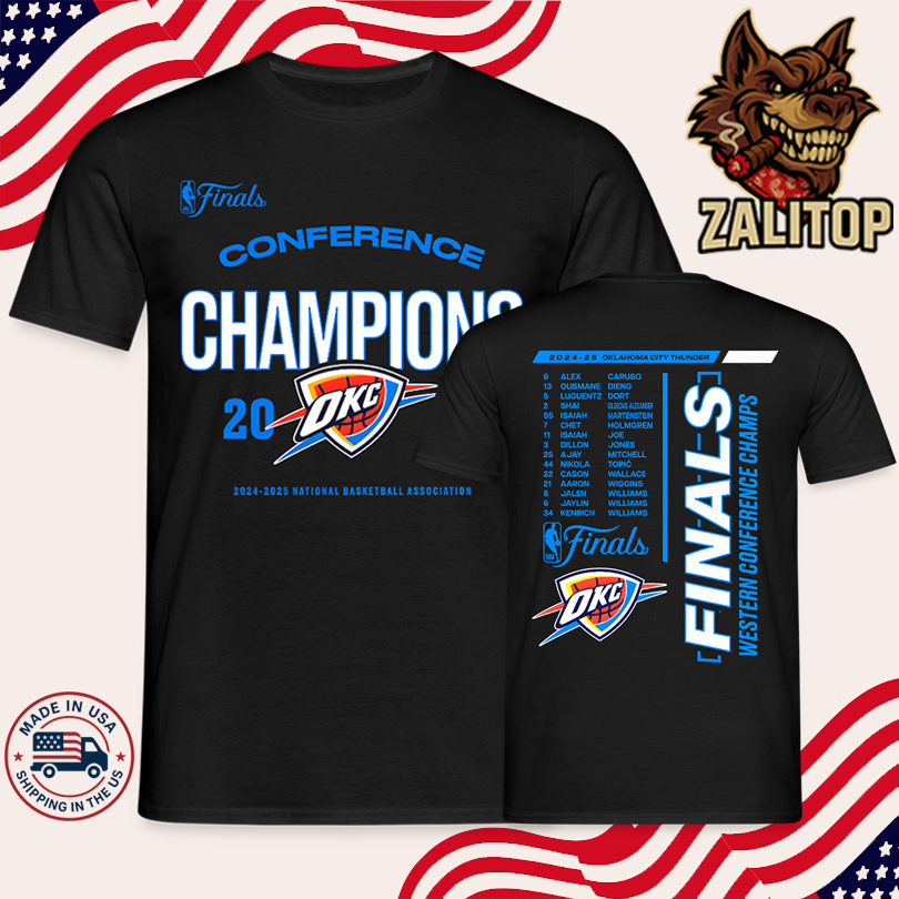 Oklahoma City Thunder Fanatics 2025 Western Conference Champions Roster Buzzer Beater T-Shirt