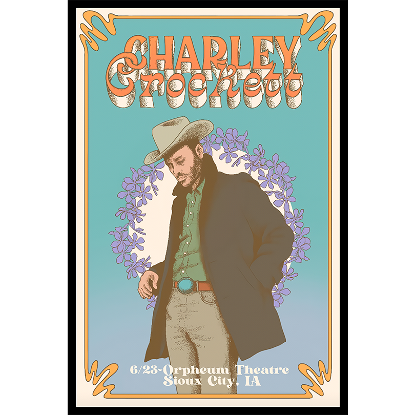 Charley Crockett 2025 Tour Poster – Orpheum Theatre Iowa – June 23