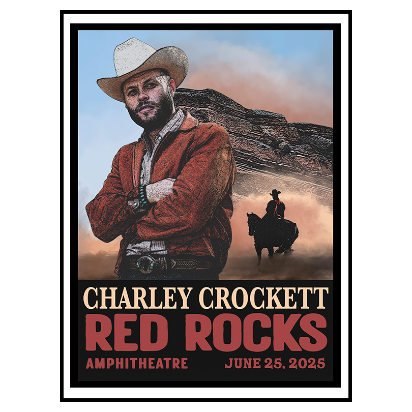 Charley Crockett 2025 Tour Poster – Red Rocks Amphitheatre, Colorado