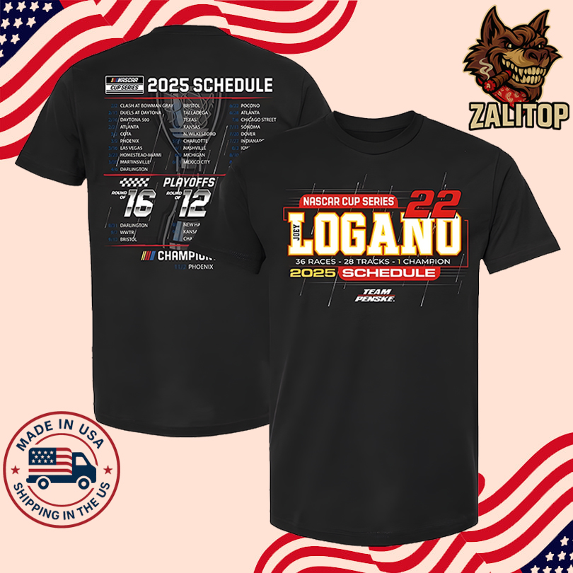 Team Penske Black Joey Logano 2025 NASCAR Cup Series Schedule T-Shirt