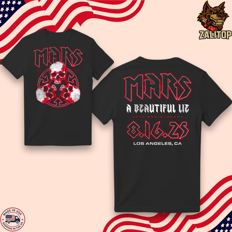 Mars A Beautiful Lie 20th Anniversary 3 Skull Black Tee