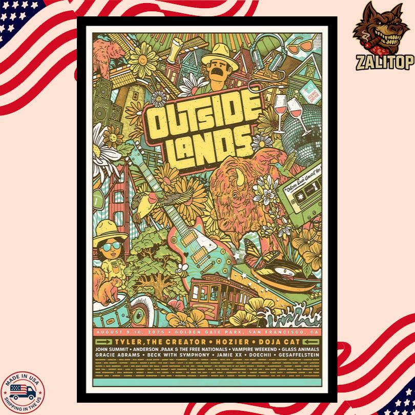Outside Lands Event Poster Golden Gate Park San Francisco CA August 8-10 2025